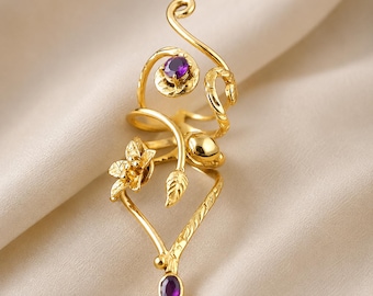 Arthritis EDS Finger Splint - Mallet Wire Wrapped Brass Ring - Adjustable Trigger MCP Hyperextension Ring, Arthritis Amethyst Stone Ring