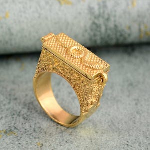 Vintage Art Deco Messingring Schlangengift, Secret Box