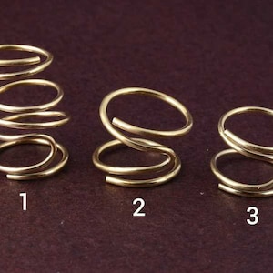 Gold Spiral Coil Ring, Adjustable Brass Wire Ring, Modern Minimalist Statement Ring, Open Wrap Ring for Women, Handmade Boho Jewelry