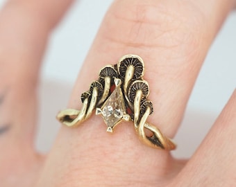 Mushroom Ring, Handmade Ring, Dainty Mushroom Jewellery, Gift Ring, Vintage Bobo Natura Jewellery, Gift For Her & Him, Gold Mushroom Ring