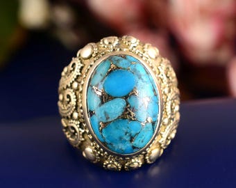 Handmade Kingman Turquoise, 925 Sterling Silver Gemstone Ring, Gift For Her
