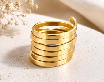 gold statement ring, minimalist gold ring, gold wrap ring, handmade wraparound wire ring, bold statement ring, big gold chunky ring