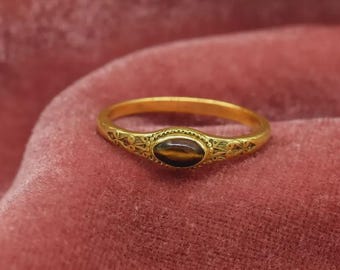 Gold Vintage Ring with Tiger Eye Gemstone | Intricate Antique Style Band | Handmade Boho Jewelry | Unique Gemstone Ring | Gift for Her