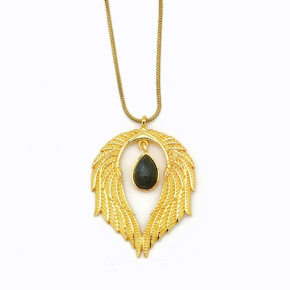 ネックレス・ペンダント wing bling 14k edel natural labradorite necklace Gold Angel Wings Necklace, Labradorite Pendant, Guardian
