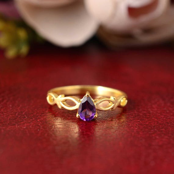 Natural Amethyst Ring, Infinity Band Promise Ring, Dainty Gold