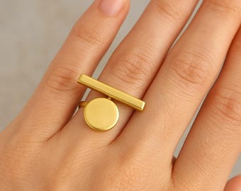 Handgemachte Geometrische Messing Ring, Moderne Bar und Disc Design