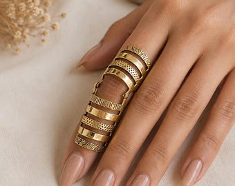 Sterling Silver Full Finger Splint Ring, Arthritis Support Ring, Lateral Deviation Ring, EDS Finger Brace, Adjustable Knuckle Ring