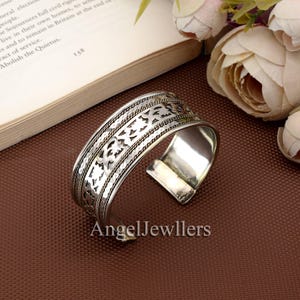 Brass Cuff Bracelet, Floral Cutout Wide Cuff, Adjustable Tribal Wristband, Boho Statement Armlet for Women, Gift Jewelry