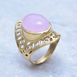 Natural Rose Quartz Ring - Gold Vermeil Ring, Adjustable Pink Crystal 925 Gold Ring, Olive Promise Birthstone Ring, Gold Rose Quartz