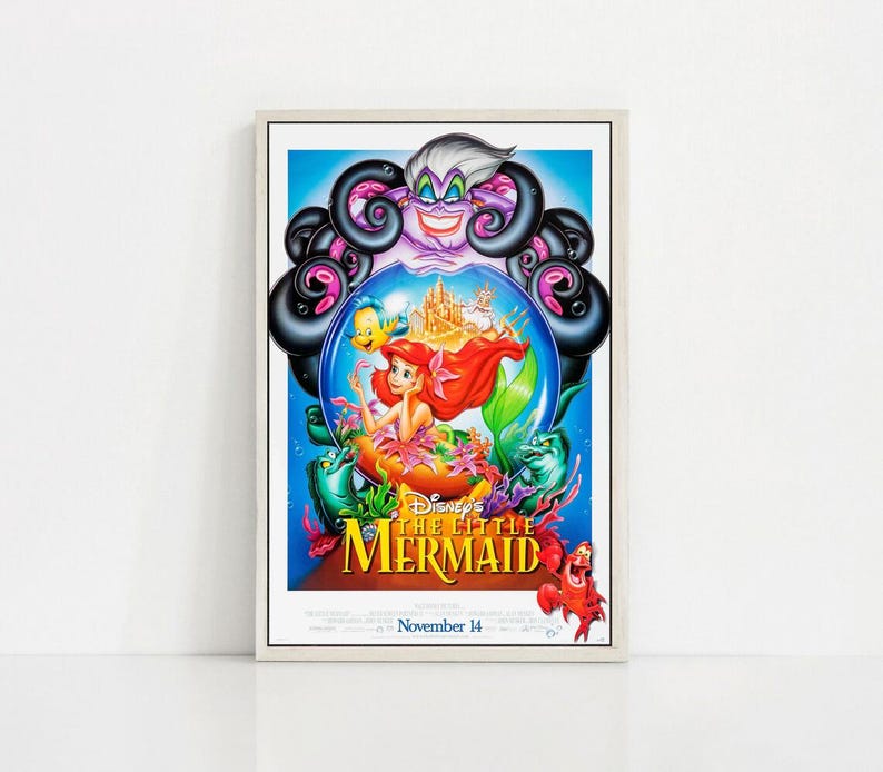 The Little Mermaid 1989 Classic Movie Canvas Poster UNFrame 8''x12'',12''x18'',14''x21'',16''x24'',20''x30'',24''x36'' A