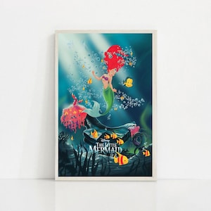 The Little Mermaid 1989 Classic Movie Canvas Poster UNFrame 8''x12'',12''x18'',14''x21'',16''x24'',20''x30'',24''x36'' J