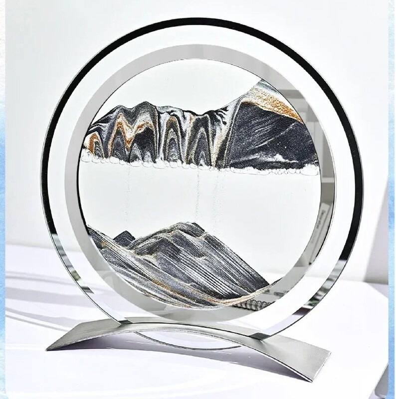 Moving Sand Art Sculpture, Flowing Sand Picture, Rounded Frame Sand