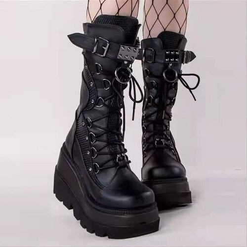 Punk Boots Y2K Boots Gothic Boots Knee High Boots Emo Boots - Etsy