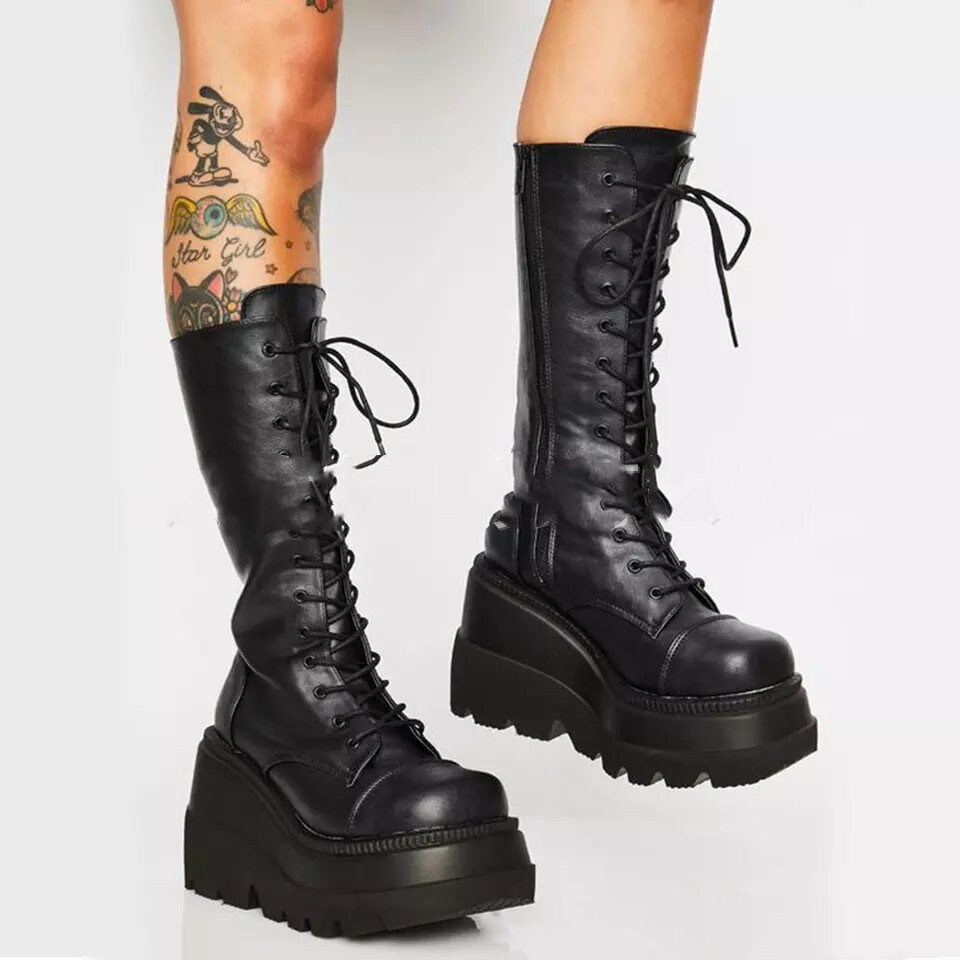 knee high boot wedges