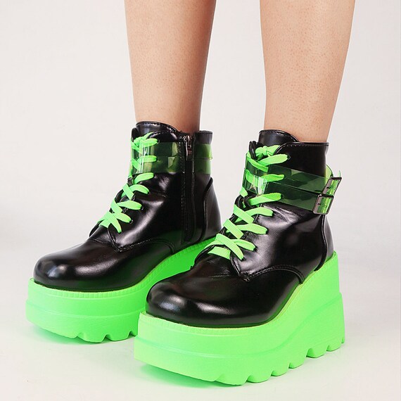 Women's Dark Gothic Wedge Platform Ankle Boots Neon - Etsy