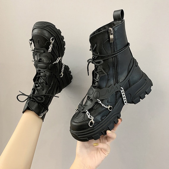 Punk Boots Biker Boots Emo Platform Boots Harajuku Etsy
