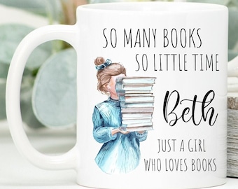Gepersonaliseerde mok voor boekenliefhebber, literaire geschenken, mok aangepaste naam