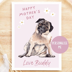 Carte personnalisée de fête des mères des chiens, maman carlin, carte personnalisée de fête des mères, maman chien, maman, de bébé fourrure, carte chien personnalisée