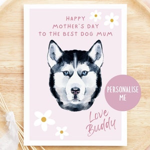 Carte personnalisée de fête des mères des chiens, cadeau husky sibérien, carte personnalisée de fête des mères, maman de chien, maman, de bébé de fourrure, carte personnalisée
