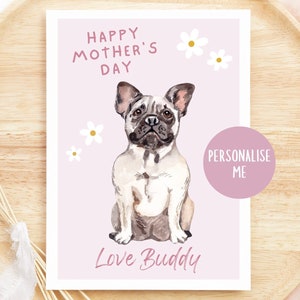 Tarjeta personalizada del Día de las Madres de los Perros, Bulldog Francés, Tarjeta personalizada del Día de las Madres, Mamá Perro, Mamá, Momia, De Bebé de Piel, Tarjeta Personalizada