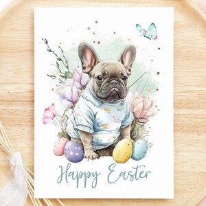 Französische Bulldogge Osterkarte, Hund Osterkarten, Frohe Ostern, Süße Osterkarte, Lustige Osterkarten für Kinder, Hundeliebhaber, Süße Karten für Ostern