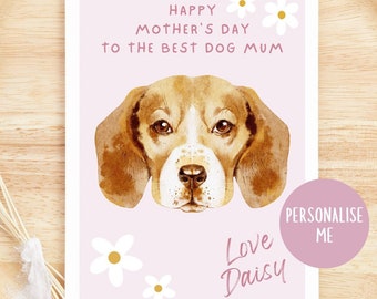 Personalised Mothers Day Card from the Dogs, Beagle Dog, Personalised Mothers Day Card, Dog Mom, Mummy, From Fur Baby, Custom Card