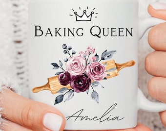Personalized Baking Queen Mug, Floral Baker Gift