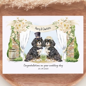 Gepersonaliseerde trouwkaart, gefeliciteerd trouwkaart, pas getrouwd stel wenskaart, namen meneer en mevrouw, pasgetrouwden, trouwkaart hond