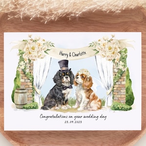 Gepersonaliseerde trouwkaart, gefeliciteerd trouwkaart, pas getrouwd stel wenskaart, namen meneer en mevrouw, pasgetrouwden, trouwkaart hond
