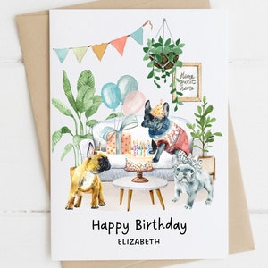 Carte d'anniversaire personnalisée bouledogue français, carte d'anniversaire pour amoureux des chiens, carte d'anniversaire drôle, amoureux des plantes, carte de propriétaire de chien, dame folle des plantes