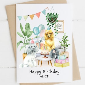 Carte d'anniversaire personnalisée caniche, carte d'anniversaire pour amoureux des chiens, carte drôle, amoureux des plantes, carte de propriétaire de chien, dame folle des plantes, merci