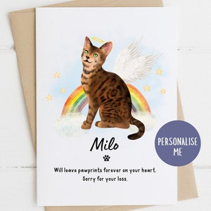 25 razze di gatti, carta di simpatia del Bengala, scusa per la tua perdita, carta di simpatia per la perdita del gatto, morte del gatto, carta del ponte arcobaleno, carta di lutto