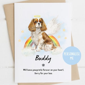 Carte de sympathie Cavalier King Charles Spaniel, Désolé pour votre perte, Carte de sympathie pour la perte d'un chien, Carte de chien Rainbow Bridge, Carte de deuil d'animal de compagnie