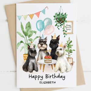 Carte d'anniversaire personnalisée Schnauzer nain, carte d'anniversaire pour amoureux des chiens, carte d'anniversaire drôle, amoureux des plantes, carte de propriétaire de chien, dame folle des plantes