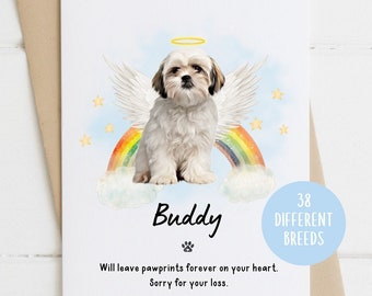 Cartão de simpatia de Shih Tzu, desculpe pela sua perda, cartão de simpatia por perda de cachorro, morte de cachorro, cartão de luto para animais de estimação cartão de ponte arco-íris