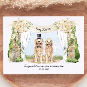 Tarjeta de boda personalizada, tarjeta de boda de felicitaciones, tarjeta de felicitación de pareja recién casada, nombres del señor y la señora, recién casados, tarjeta de boda para perros