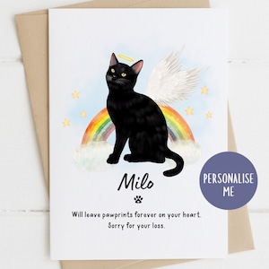 25 Katzenrassen, schwarze Katze Bombay Beileidskarte, Entschuldigung für Ihren Verlust, Beileidskarte Verlust Katze, Katzentod, Rainbow Bridge Karte, Trauerkarte