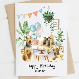 Carte d'anniversaire personnalisée Airedale Terrier, carte d'anniversaire pour amoureux des chiens, carte d'anniversaire drôle, amoureux des plantes, carte de propriétaire de chien, dame folle des plantes