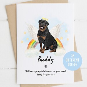 Carta di simpatia Rottweiler, Mi dispiace per la tua perdita, Carta di simpatia per la perdita del cane, Morte del cane, Carta del cane Rainbow Bridge Carta di lutto per animali domestici