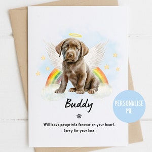 Tarjeta de condolencia de Labrador de chocolate, perdón por su pérdida, tarjeta de condolencia por pérdida de perro, muerte de perro, tarjeta de perro Rainbow Bridge, tarjeta de duelo de mascota