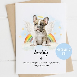 Carta di simpatia Bulldog francese, Mi dispiace per la tua perdita, Carta di simpatia per la perdita del cane, Morte del cane, Carta del cane Rainbow Bridge, Carta del lutto dell'animale domestico