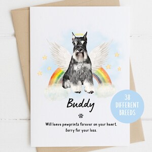 Carta di simpatia Schnazuer in miniatura, Mi dispiace per la tua perdita, Carta di simpatia per la perdita del cane, Morte del cane, Carta del cane Rainbow Bridge, Carta del lutto dell'animale domestico