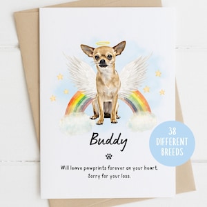 Tarjeta de condolencia de Chihuahua, perdón por su pérdida, tarjeta de condolencia por pérdida de perro, muerte de perro, tarjeta de perro Rainbow Bridge, tarjeta de duelo de mascota