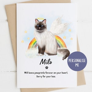 25 razze di gatti, carta di simpatia birmana, scusa per la tua perdita, carta di simpatia per la perdita del gatto, morte del gatto, carta del ponte arcobaleno, carta di lutto