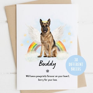 Carta di simpatia pastore tedesco, Mi dispiace per la tua perdita, Carta di simpatia per la perdita del cane, Morte del cane, Carta del cane Rainbow Bridge Carta di lutto per animali domestici