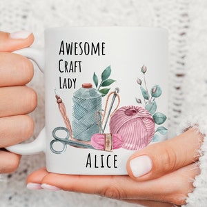 Awesome Craft Lady, Knitting Mug, Gift For Knitter, Crafter Mug, Crochet Gift Personalized Mug, Gift For Nana, Hobby Mug UK, Christmas Gift