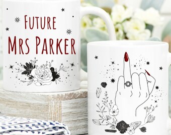 Personalized Bride-To-Be Mug, Wedding Ring Finger Design