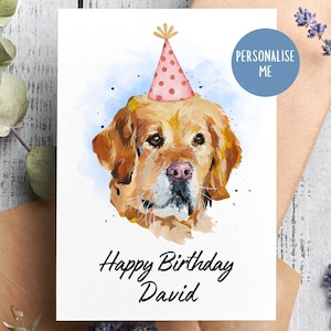 Tarjeta de cumpleaños personalizada, Golden Retriever, Labrador, tarjeta de cumpleaños personalizada, tarjeta para ella, regalo de cumpleaños para amante de los perros, gracias