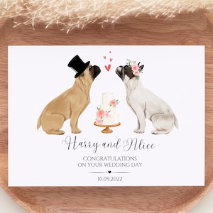 Carte de mariage personnalisée, carte de félicitations de mariage, carte de voeux pour couple de jeunes mariés, noms de M. et Mme, jeunes mariés, amoureux des chiens, animaux de compagnie