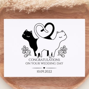 Gepersonaliseerde trouwkaart, gefeliciteerd trouwkaart, pas getrouwd stel wenskaart, de heer en mevrouw namen, pasgetrouwden, kattenliefhebber